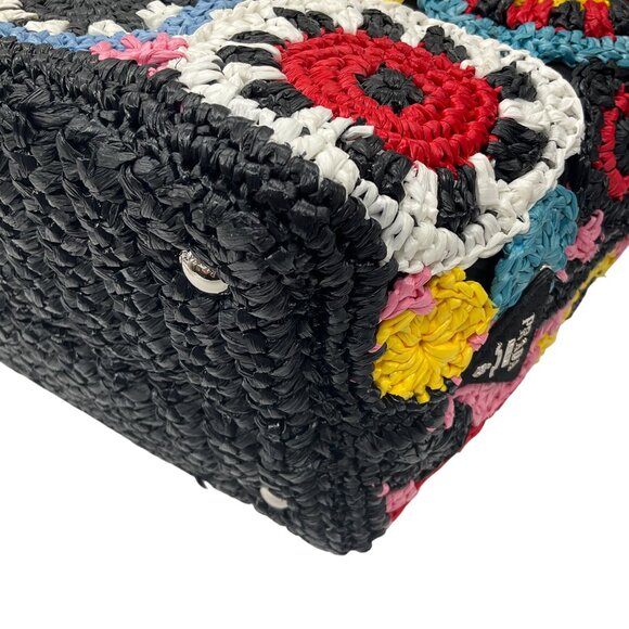 Prada Black Multi Raffia Circle Tote - Picture 7 of 12